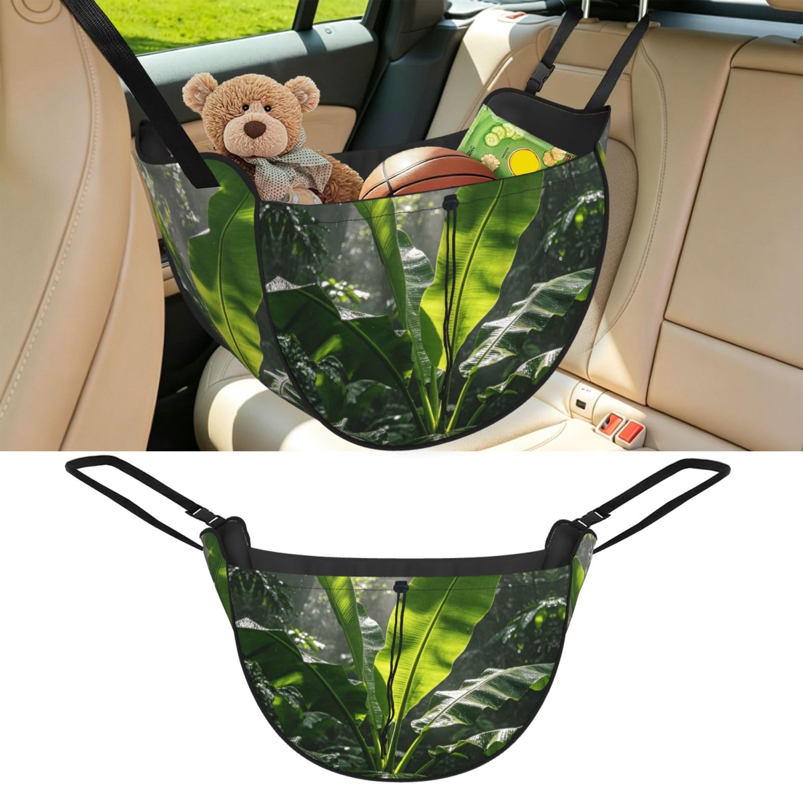 Cntdbu Black Green Banana Leaf Car Seat Organizer-Backseat Storage Bag For Travel