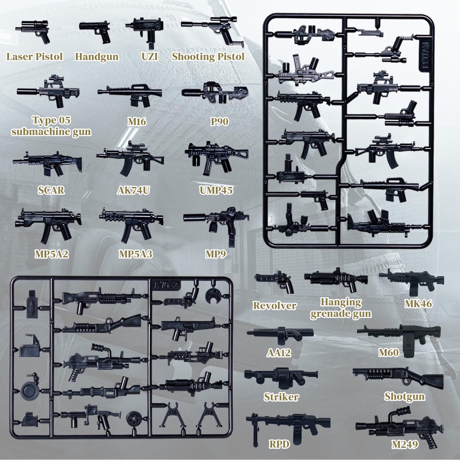 Weapons Pack Military Toy Accessories, U.S. Second Edition Weapons Include 50+ Pieces for Army Equipment Gear Sets Pieces, Compatible with Mini Figure of Major Brand