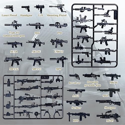 Miniatura 28 de Paquete de armas, accesorios de armas militares, juguetes modelo soldado de la Segunda Guerra Mundial, equipo militar, bloques de batalla