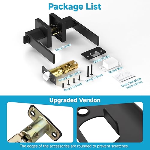 Vista 9 de Estmoon Paquete de 2 manijas de puerta de paso, pomos de puerta color negro mate, manijas de puerta cuadradas interiores, manijas resistentes sin