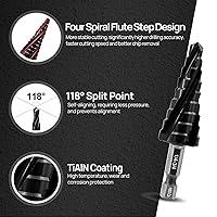 Vista 3 de FOCSTOL Broca de cuatro espirales de cobalto para flauta – Broca escalonada HSS de 1/4 a 3/4 pulgadas M35 con vástago hexagonal de cambio rápido