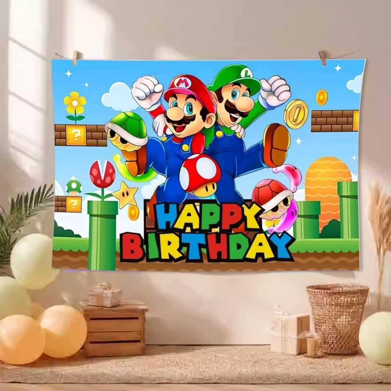 Mario Birthday Party Decorations,Happy Birthday Banner Backdrop for Birthday Party Supplies