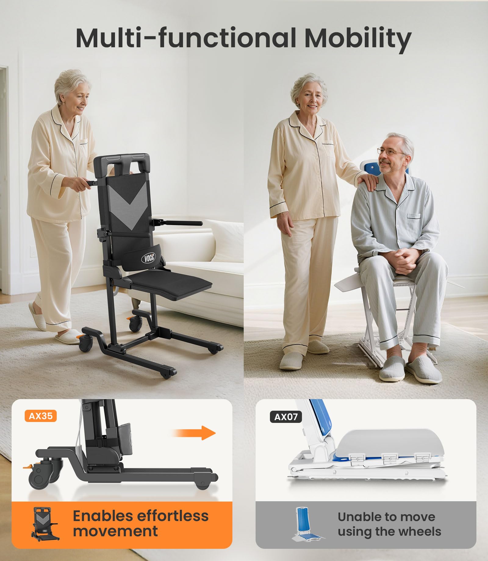 VOCIC Electric Chair Lift Get Up from Floor Movable with 4 Wheels Portable Rolling Chair Lift with T-Stabilized Base Short-Distance Transport Lift for Elderly from Floor Supports 350 LBS AX35 product thumbnail 3