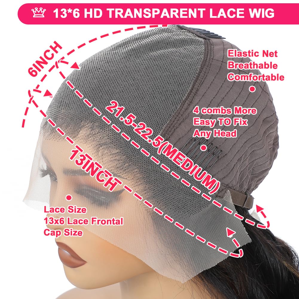 ALSZIQIHR 13x6 Body Wave Lace Front Wigs Human Hair Pre Plucked 180% Density Body Wave Glueless Frontal Wigs for Women Bleached Knots Super Soft Natural Color 34 Inch