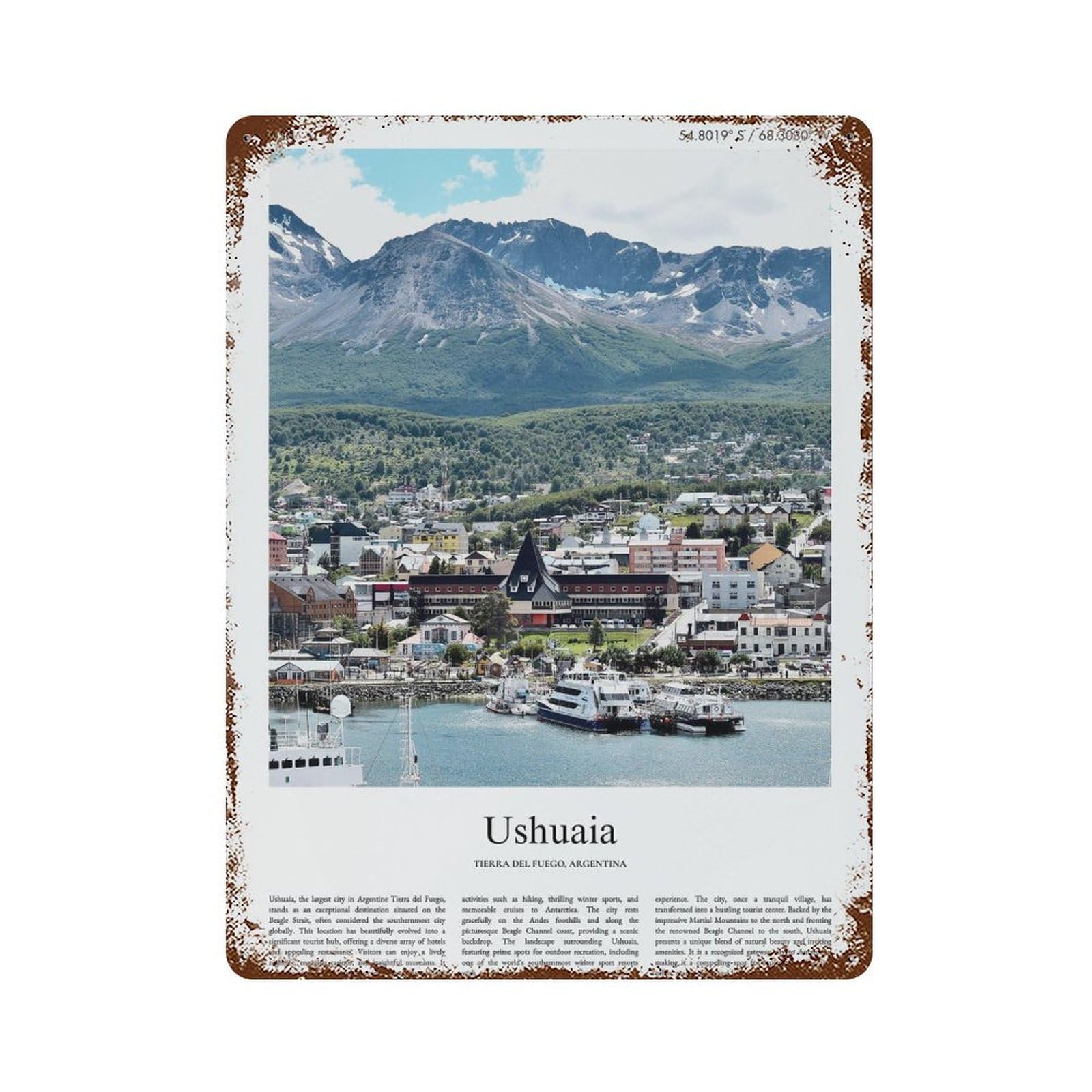 xiaoxiaoshen Ushuaia Tierra Del Fuego, Argentina City Scenery Wall Decor Art Metal Tin Poster Modern Home Decor Art Home Bar Shop Decorations Vintage Sign 40x30cm