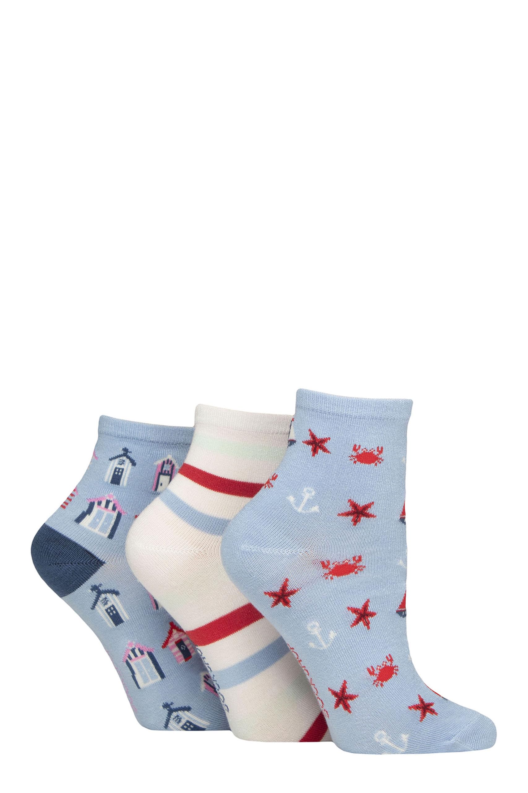 Sockshop Women's Patterned Nautical Bamboo Ankle Socks - Plain, Patterned, Striped, Floral, Colourful, Bright, Smooth Toe Seams 3 Pairs Size 4-8 (Uk, Numeric, 4, 8, Regular, Regular, )