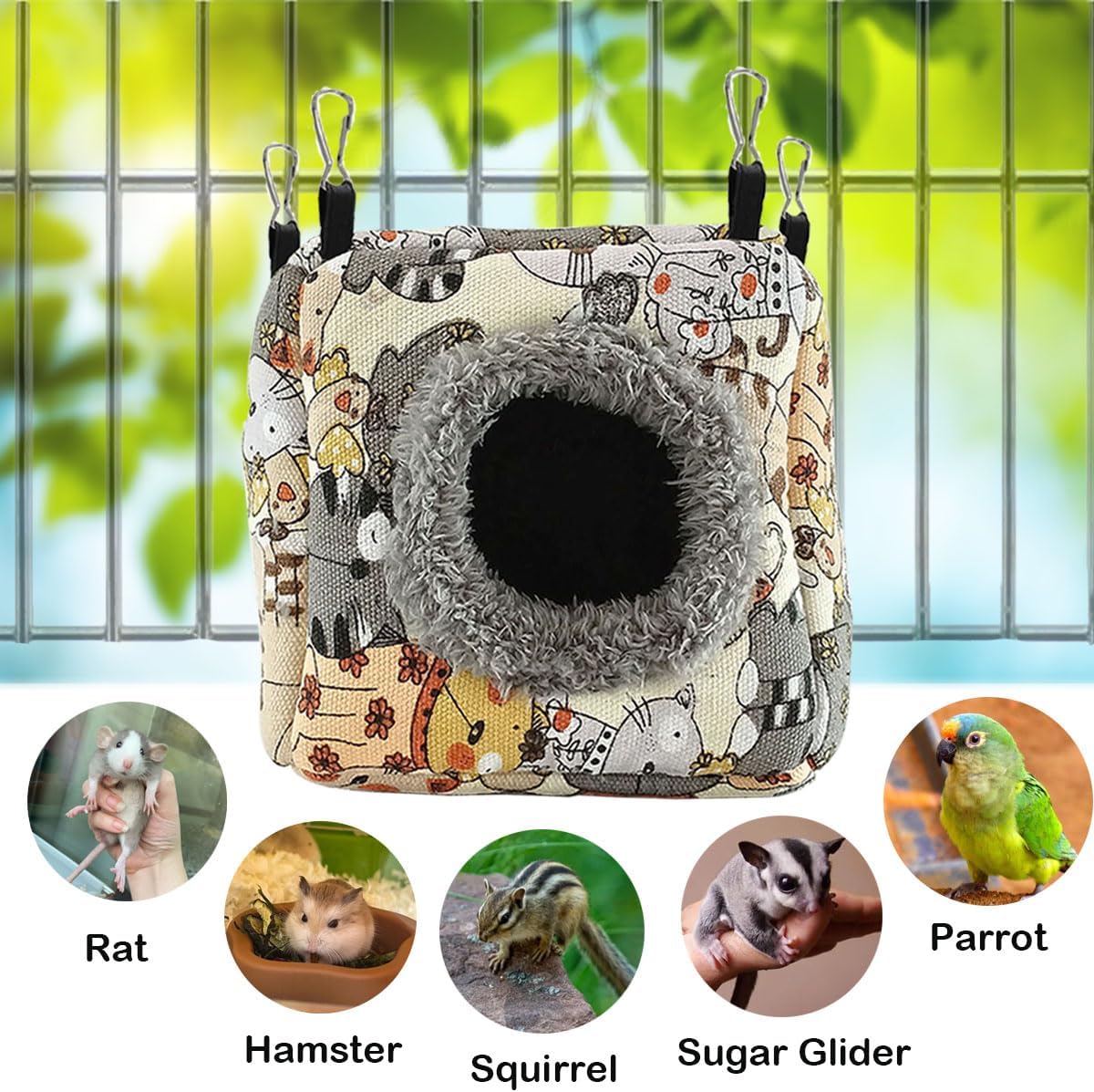 Hamster Rat Hammock Bed, Hanging Cave Shaped Cotton Nest Suitable for Small Animals Hamsters Rat Mouse Gerbil Sugar Glider Squirrels etc (L)