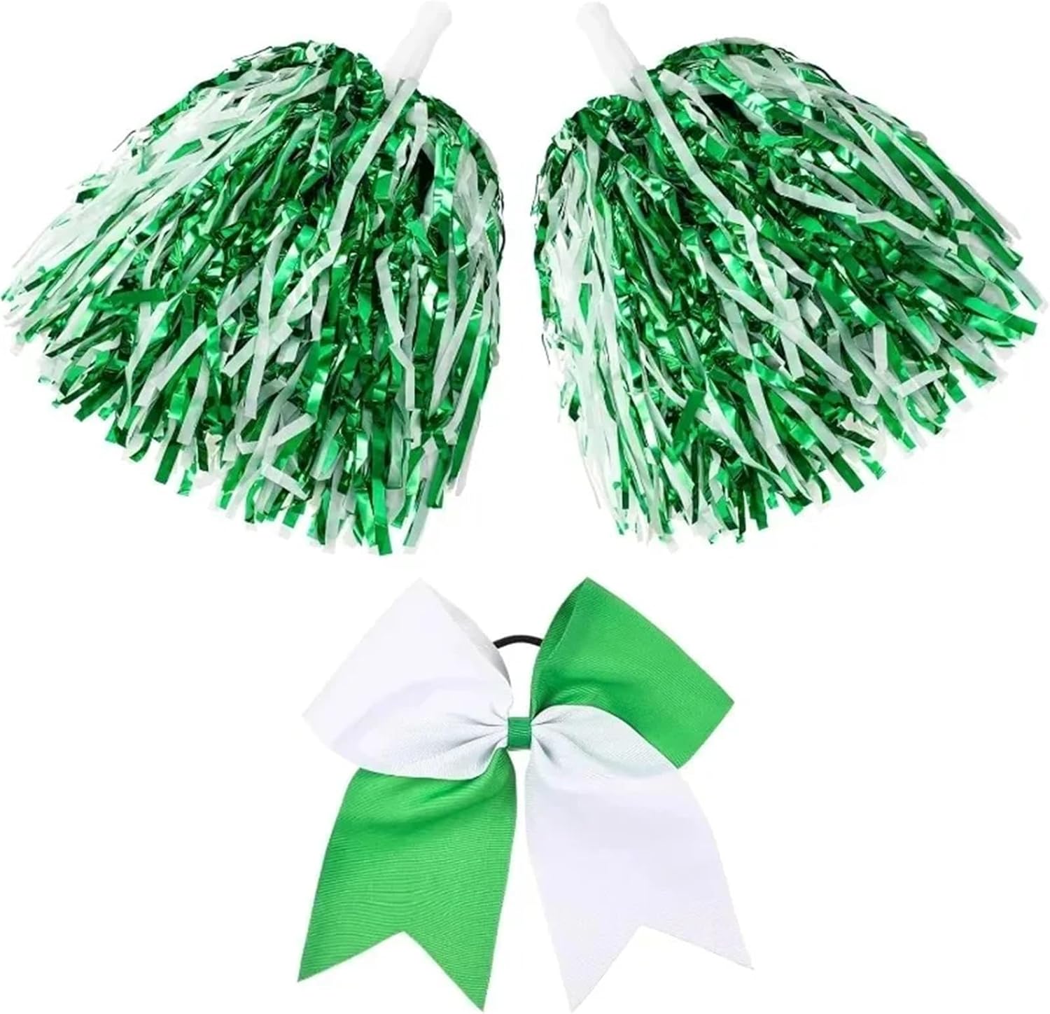 Cheerleading Pom Poms 18Pcs Cheerleading Pom Poms and Large Cheerleader Hair Bow Foil Pompoms Cheer for Team Cheering Squad Dance Rooters Accessories