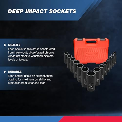 Miniatura 3 de Neiko 02476A - Juego de llaves de impacto de 12 pulgada, juego de 14 piezas de 6 puntos, juego de llaves de impacto estándar y juego de llaves de