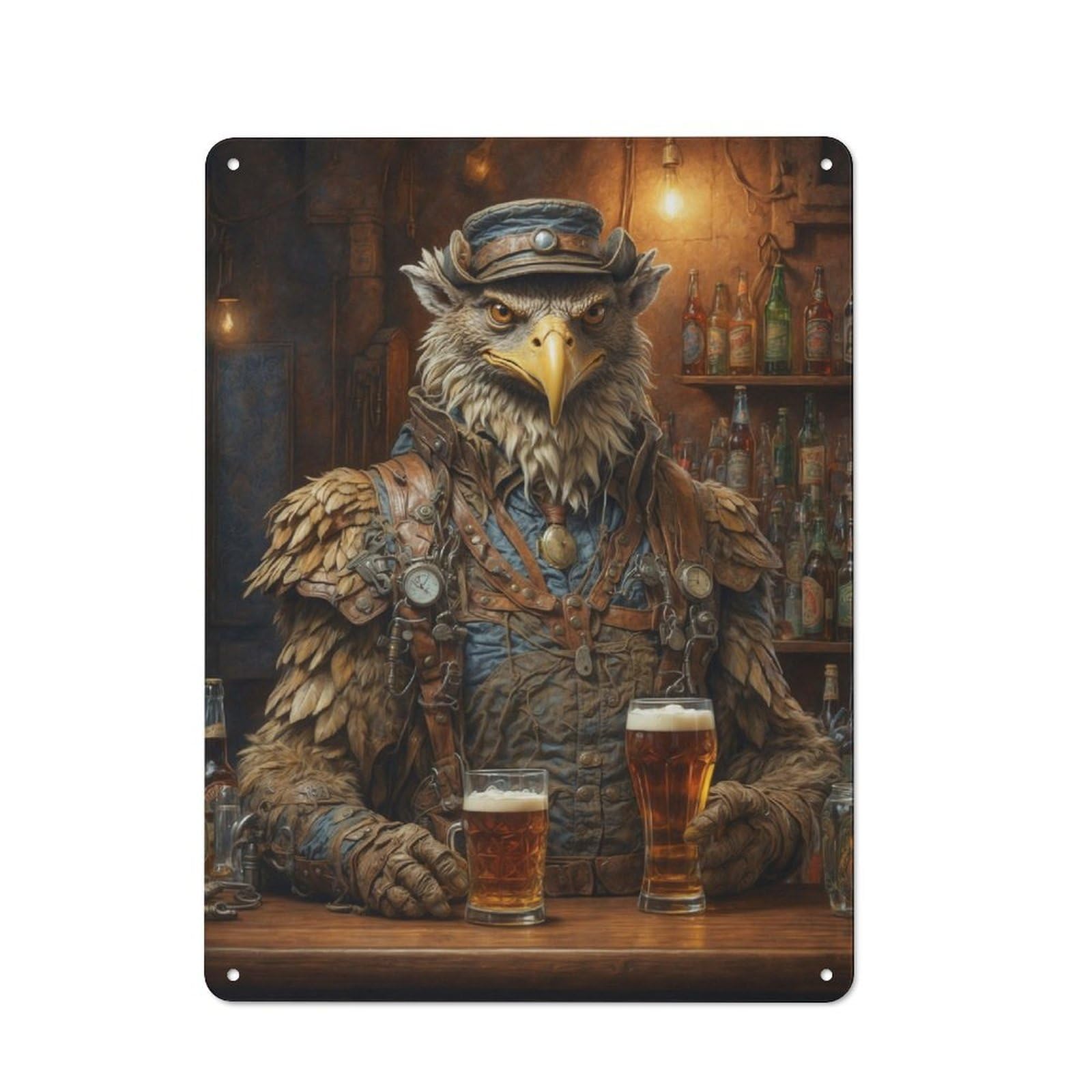 Junmoney Steampunk Beer Griffin Tin Wall Plaque 40X30cm With For Bar Or Restaurant, Suited To Bar Decor Enthusiasts