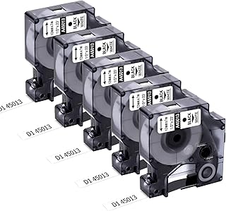 5-Pack A45013 Compatible Dymo D1 Label Tape 45013 Dymo Tape S0720530 Dymo Label Maker Refills d1 DYMO D1, Black on White,12mm x 7m, for Dymo LabelManager 160 280 360D 420P 450D 500TS Labelpoint 150