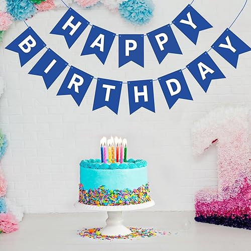 Miniatura 5 de Banderín de Feliz Cumpleaños Azul Marino Letrero Banderín de Feliz Cumpleaños Guirnalda para Hombres Niños Bebés Niños Primer Cumpleaños