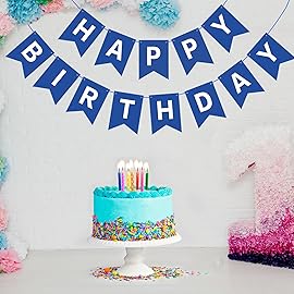 Waenerec Navy Blue Happy Birthday Banner Sign Happy Birthday Bunting Banner Garland for Men Boy Baby Kids 1st Birthday Tea Party Decorations Bunting Flag Birthday Party Supplies