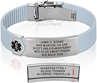 Vista 166 de Divoti Pulsera de identificación de alerta médica grabada personalizada, grabado láser de doble cara, pulsera de silicona, cierre de seguridad