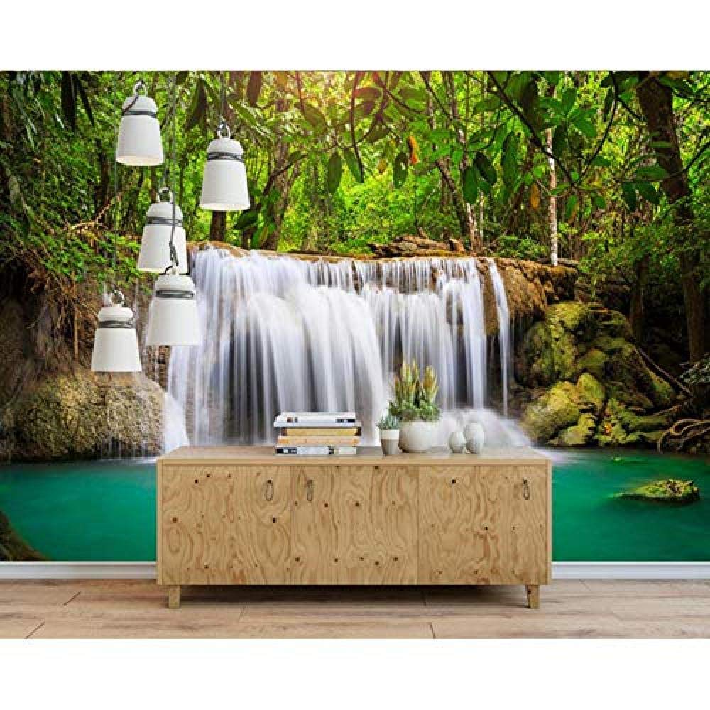 Cascada Agua Lago Bosque Pared Papel tapiz fotográfico 3D Sala de estar Dormitorio Fondos de pantalla Hotel Mural Pared Pintado Decoración dormitorio Fotomural sala sofá pared mural-350cm×256cm