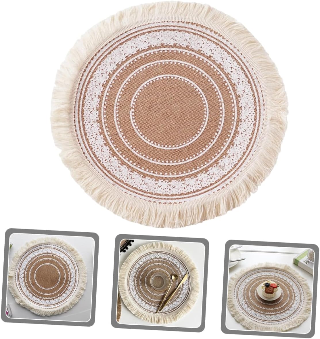 Retro Fringed Dining Table Placemat Round Woven Mat for Home Decor Elegant Table Setting Soft Material for Bowls and Pots
