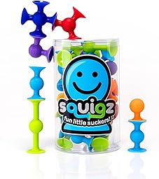 Fat Brain Squigz Starter 22-teiliges Set, Vorschulspielzeug für Kinder, Saugspielzeug-Set, Sortier- und Stapelspielzeug, Vorschul-Badespielzeug, innovatives Spielzeug für Kinder ab 3 Jahren und älter.