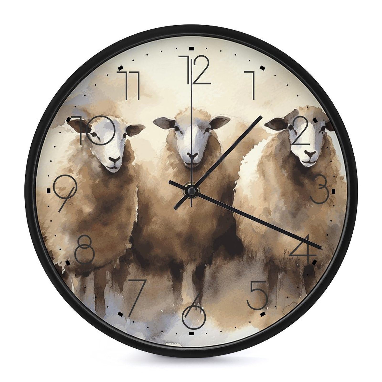 DWVTSLH Sheeps Watercolor Wall Clock 10 Inch Silent Non-Ticking Modern Clocks Battery Operated - Decorative Wall Clocks for Bedroom Living Room Kitchen Office Wall Decor Gift Idea