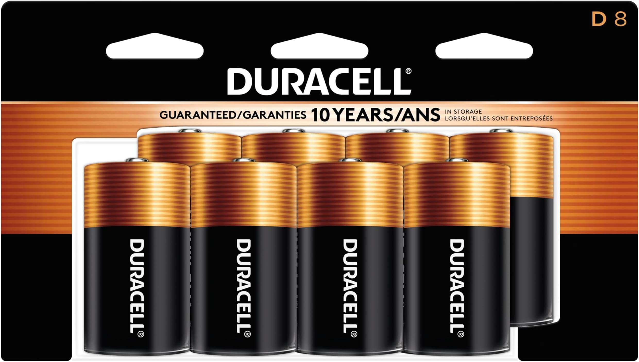 Duracell Coppertop D Batteries, 8 Count Pack, D Battery with Long-lasting Power, All-Purpose Alkaline D Battery for Household and Office Devices