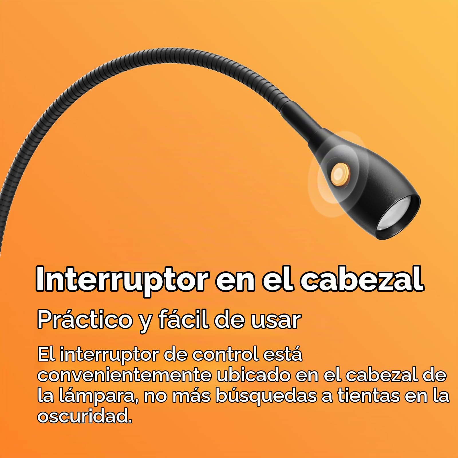 acegoo Lámpara de Lectura Pared de LED Flexible, Regulable 3000K/Ámbar, con Interruptor Cama Luz Lectura, Cabezal de Lámpara Giratorio Negro (1 pack)