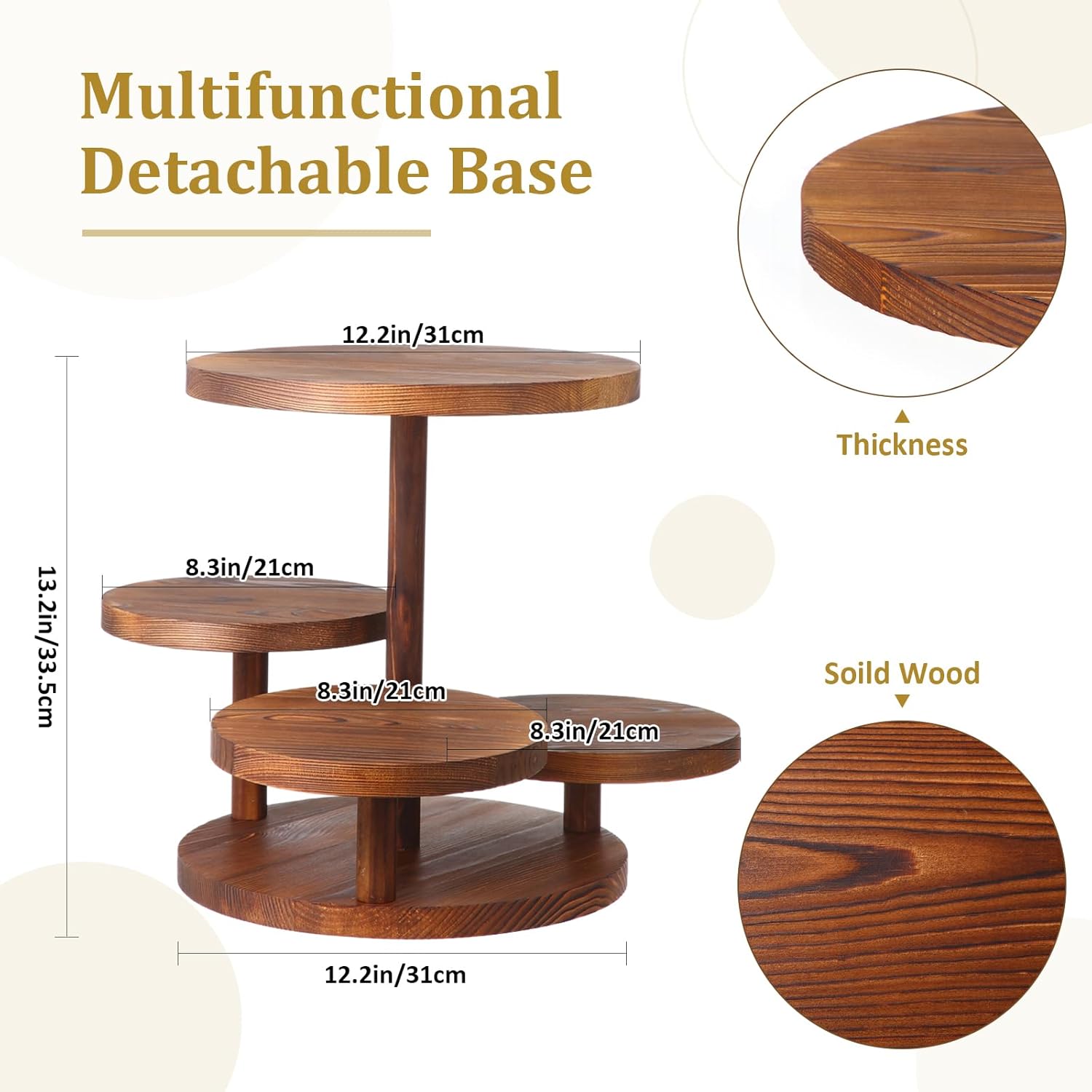 7 Pcs Wooden Dessert Table Display Set Round Cupcake Tower Stand Rectangular Serving Tray Cookie Cake Macaron Platter for Display Centerpiece Tea Party Baby Shower Wedding Birthday - Image 3