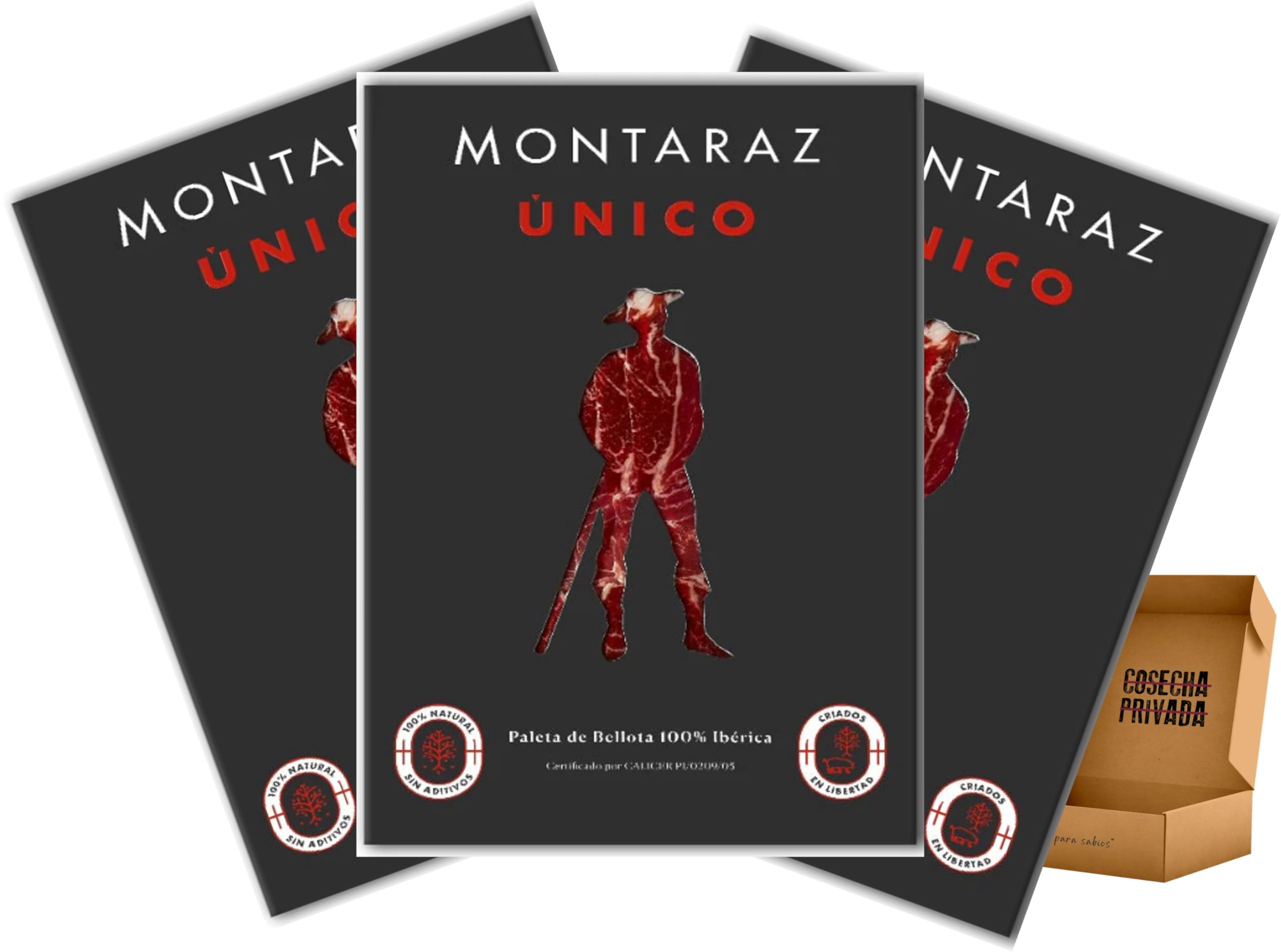 Paleta Montaraz Único - Envío 24 h - 3 Sobres de Paleta de bellota 100% ibérico de Salamanca - Blíster Cortado a Cuchillo - Opción Nota Regalo (3 Sobres)