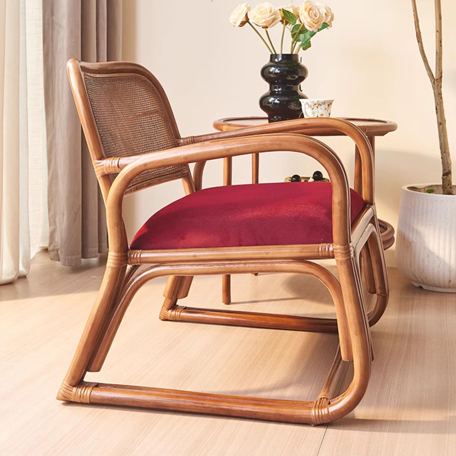 Sedia in vimini e rattan, Poltrona lounge in rattan retrò - Sedia in rattan naturale con cuscini e braccioli - Perfetta for il relax interno ed esterno, Mobili da giardino e patio