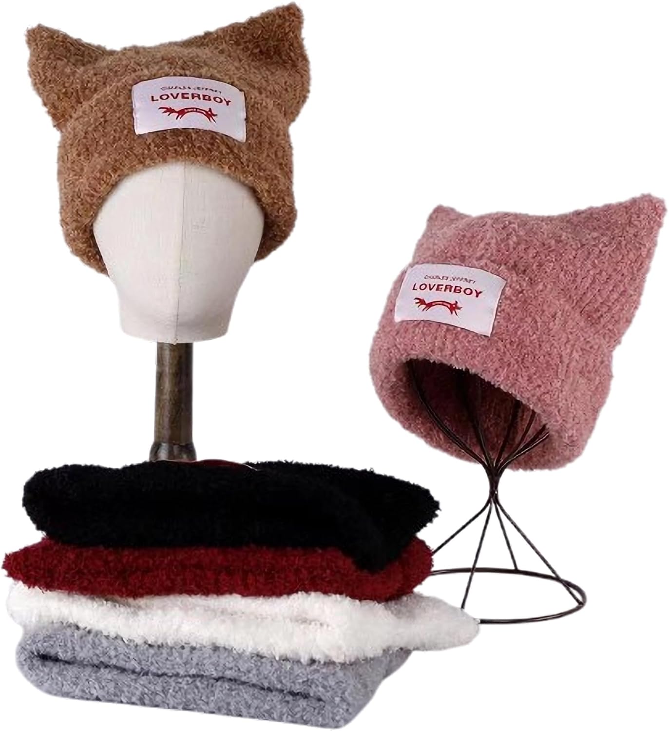 Knitted Beanie Hat Cute Rabbit Long Ears Fun Caps Fluffy Winter Warm Knitted Rabbit Hats Outdoor Slotty Cap