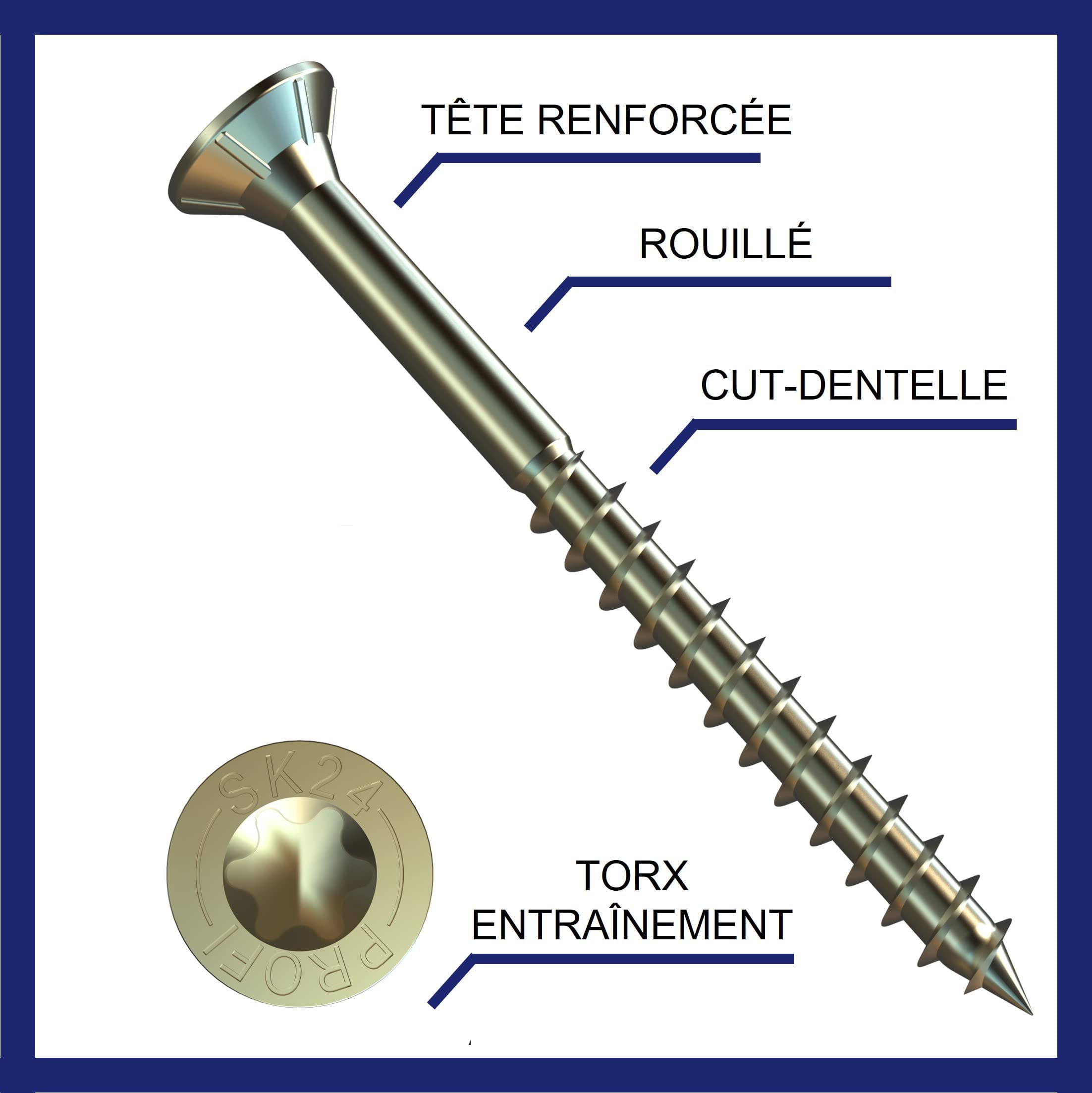 Vis pour panneaux d'aggloméré | Entraînement Torx | Forme de la tête Tête fraisée | galvanisé et protégé contre la rouille | 4,5 x 50 (100 pièces)