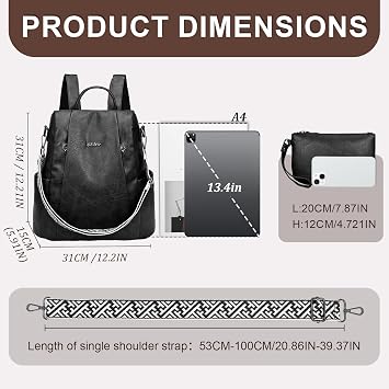 Eshow Womens Backpack Anti Theft Waterproof, Ladies Rucksack Vegan Leather Fashion, Daypack Convertible Small Makeup bag With RFID, Handbag Shoulder For Travel School Work Glossy Black