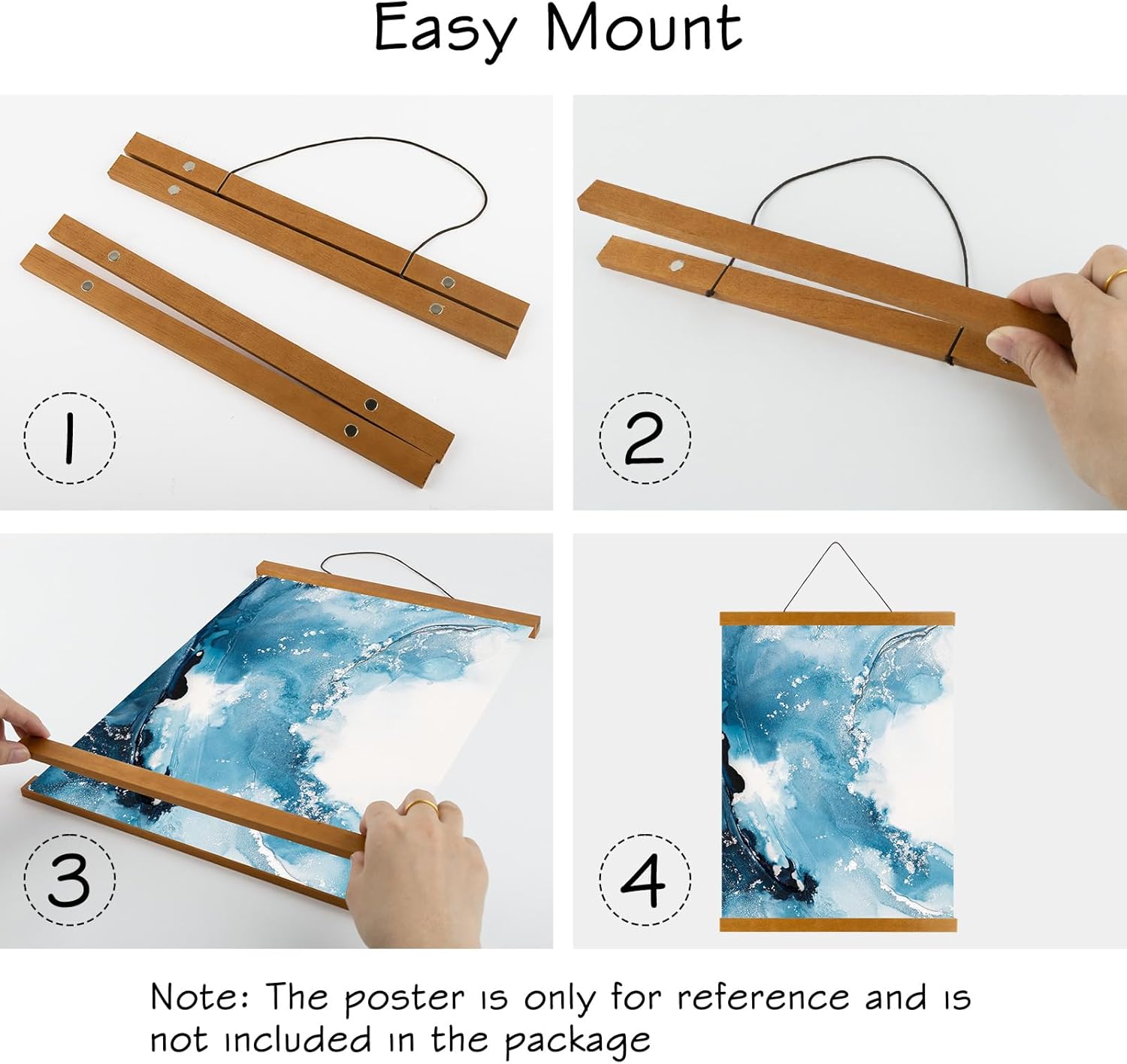 Set of 12, 12 Inch Magnetic Poster Frames Hanger, Wood Magnet Picture Frame for Photo Canvas Artwork Scroll Print Map, Wooden Hangers for 12x12, 12x16, 12x18, 12x24 Posters, Wall Mount (Black, 12")