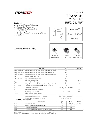 Miniatura 10 de Chanzon 10pcs IRF1404 TO-220 Power Sic MOSFET IRF1404PBF 202A Transistor