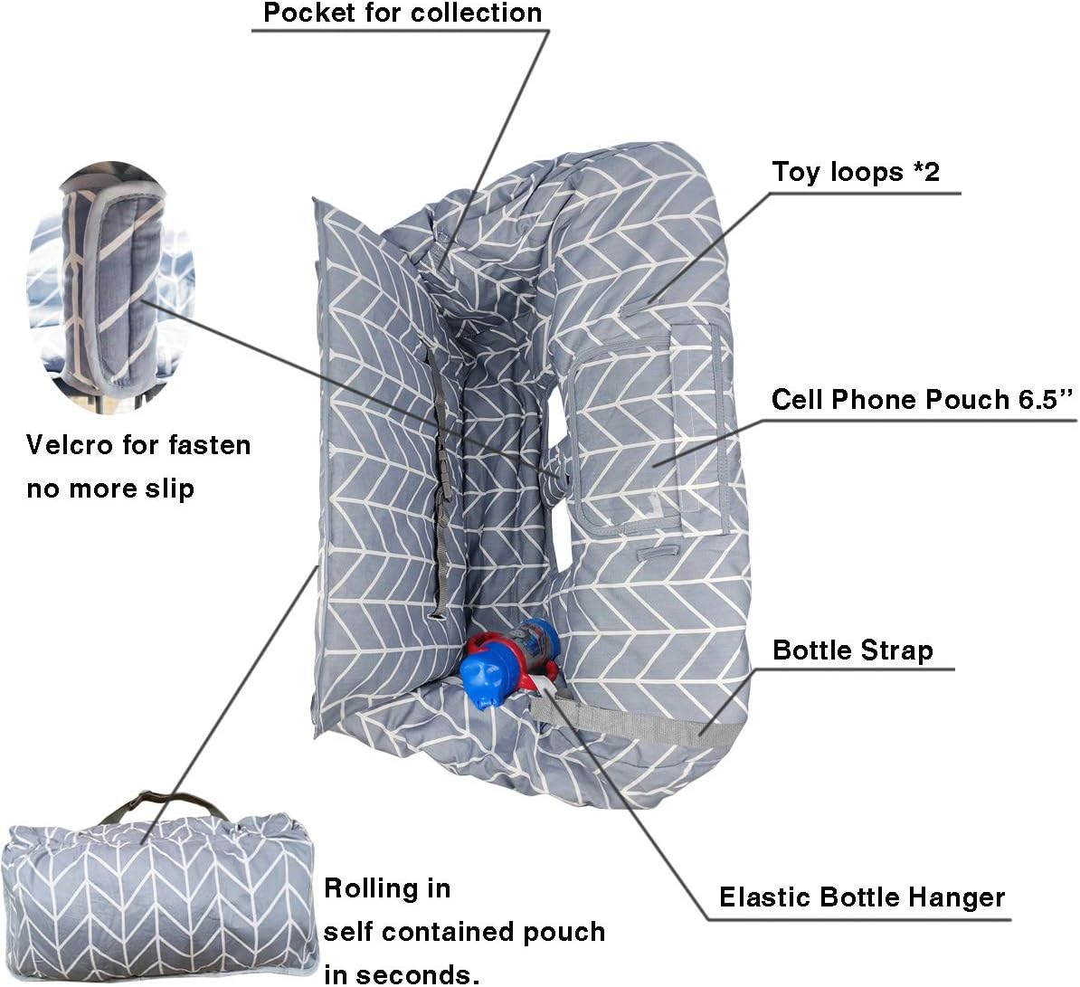 Shopping Cart Cover for Baby ICOPUCA Cotton High Chair Cover, Reversible, Machine Washable for Infant, Toddler, Boy or Girl (Grey Arrow Print)