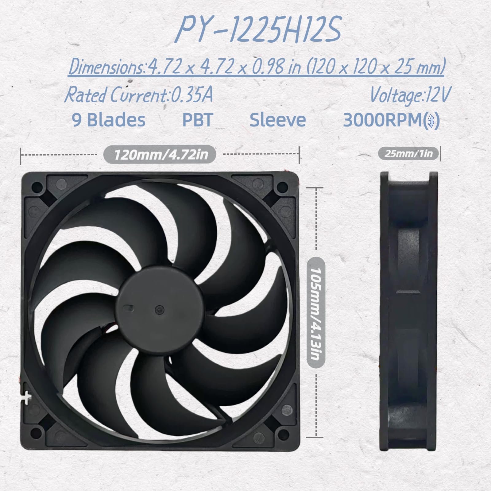 2026 Upgrade for PY-1225H12S 3-pin 9-Blades High Air Ice Maker Fan 12V 0.35A Replace with PowerYear/Opel/Silonn/Nugget/GE/NM-530 DC BRUSHLESS Ice Machine Fan&Computer,Cabinet Cooling Fan A2 — view 8