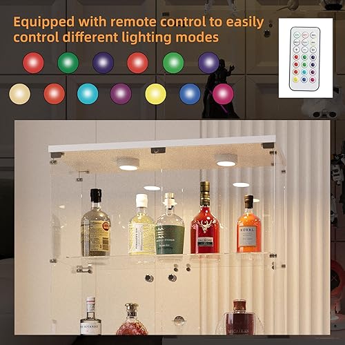 Miniatura 277 de Vitrina de cristal con 4 estantes con tira de luces LED y cerradura, vitrina de vitrina con ruedas y 1 puerta, vitrina de vidrio templado para sala