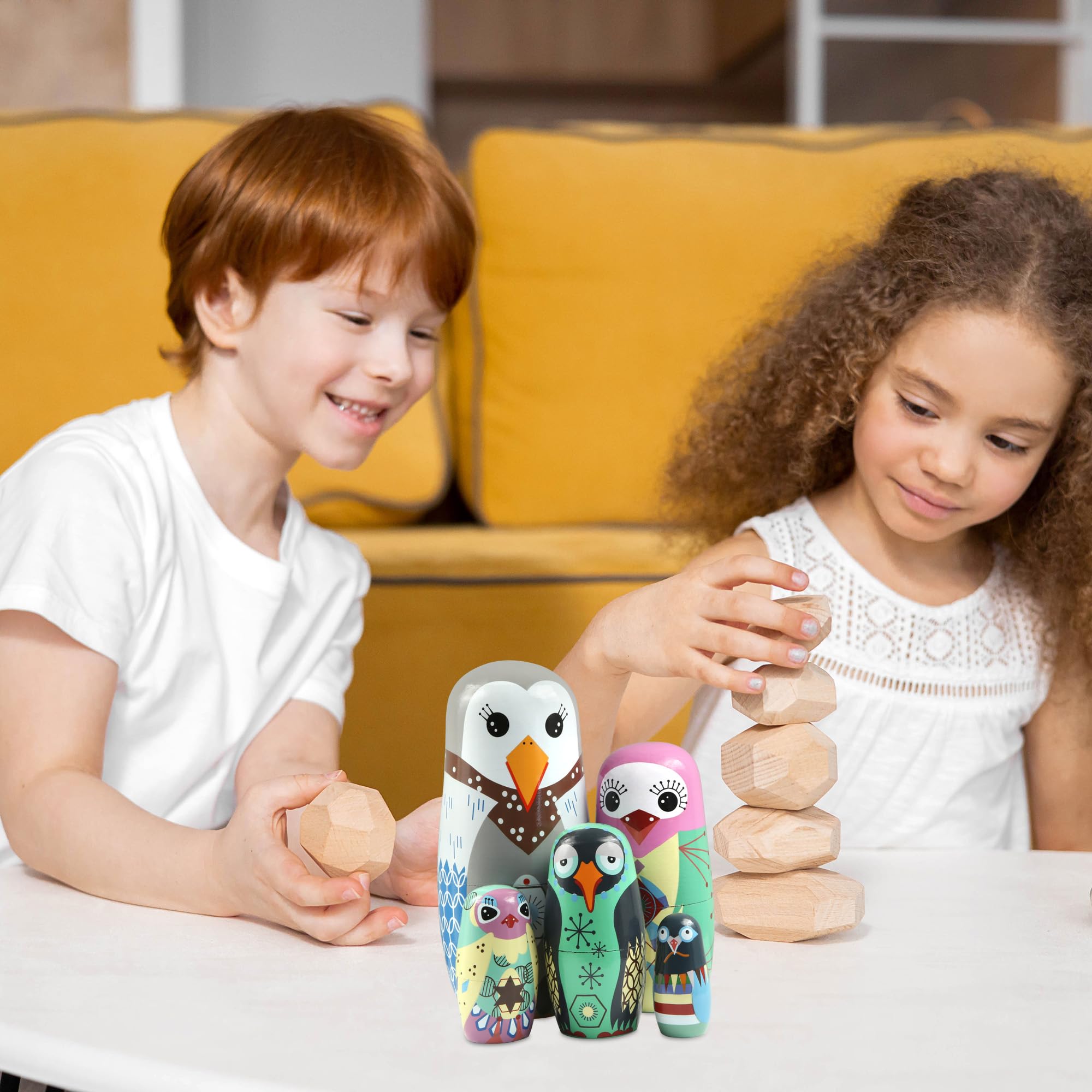Boerni - Juego de 5 muñecas rusas con diseño de búhos de colores para niños, estudiantes, cumpleaños, Navidad y Halloween