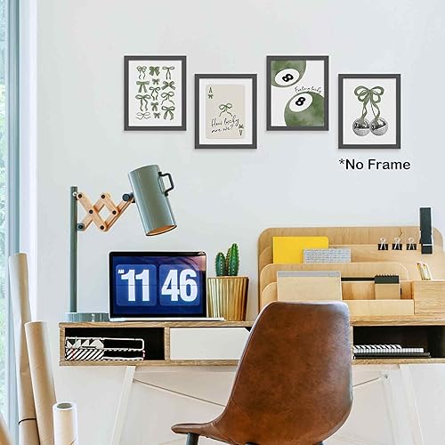 Miniatura 3 de TLESKE Pósteres preppy de arco de coqueta verde salvia, sin marco, 8 x 10 pulgadas, juego de 4, decoración de pared de 8 bolas de la suerte estética