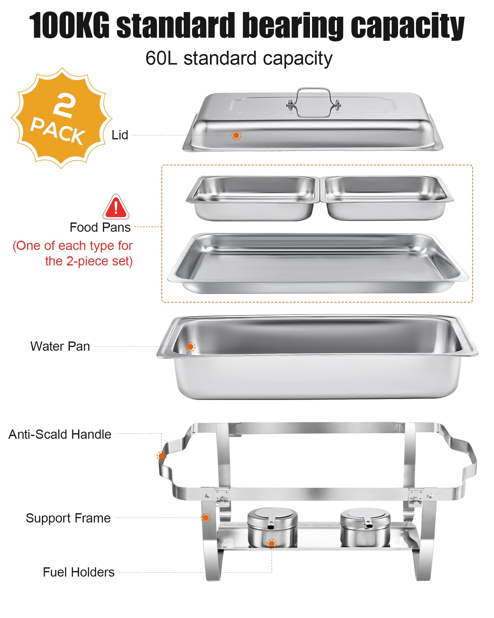 Chafing Dish Buffet Set 9L[Robust und hochwertig],2pcs contenitore in Acciaio Inox,[Rullo Bordo Design]Scaldavivande Buffet per Servire per Buffet di Catering e Feste