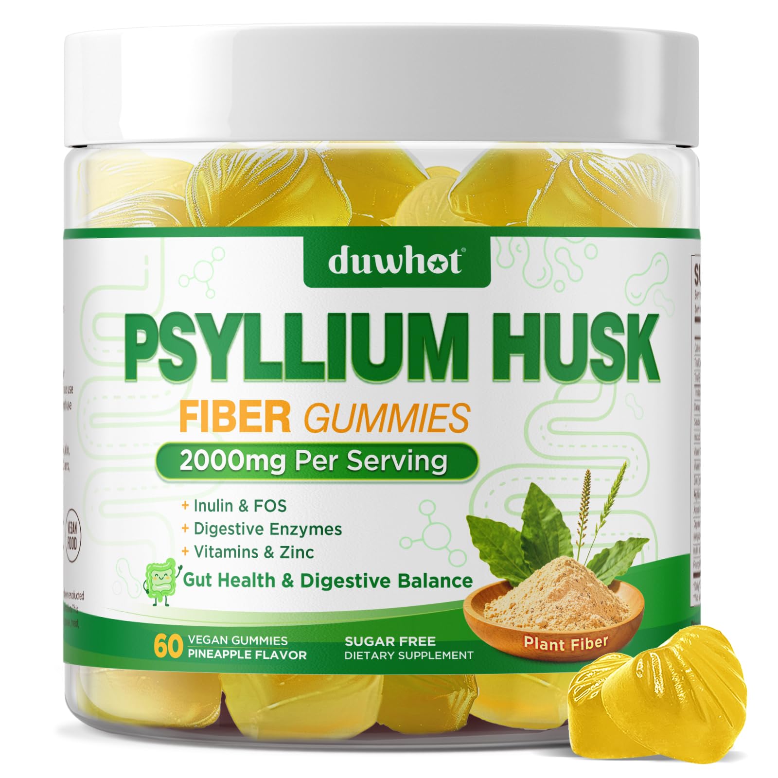 Psyllium Husk Gummies for Adults, 2000mg Psyllium Husk Fiber Supplements 60 Count (Pack of 1)