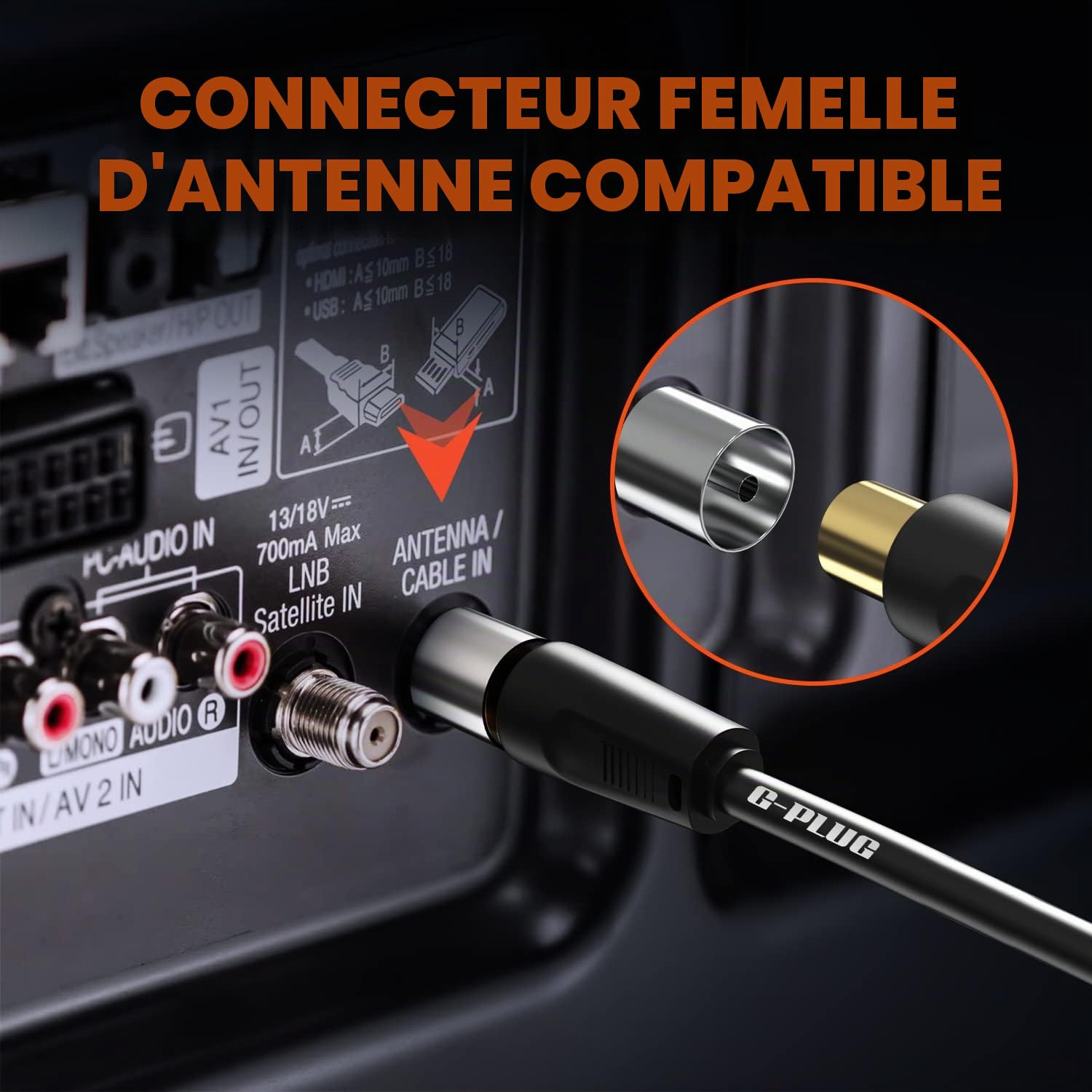 Câble d’Antenne TV 2m Angle Droit Coaxial Mâle-Mâle avec Adaptateur Connecteurs RF Plaqués Or