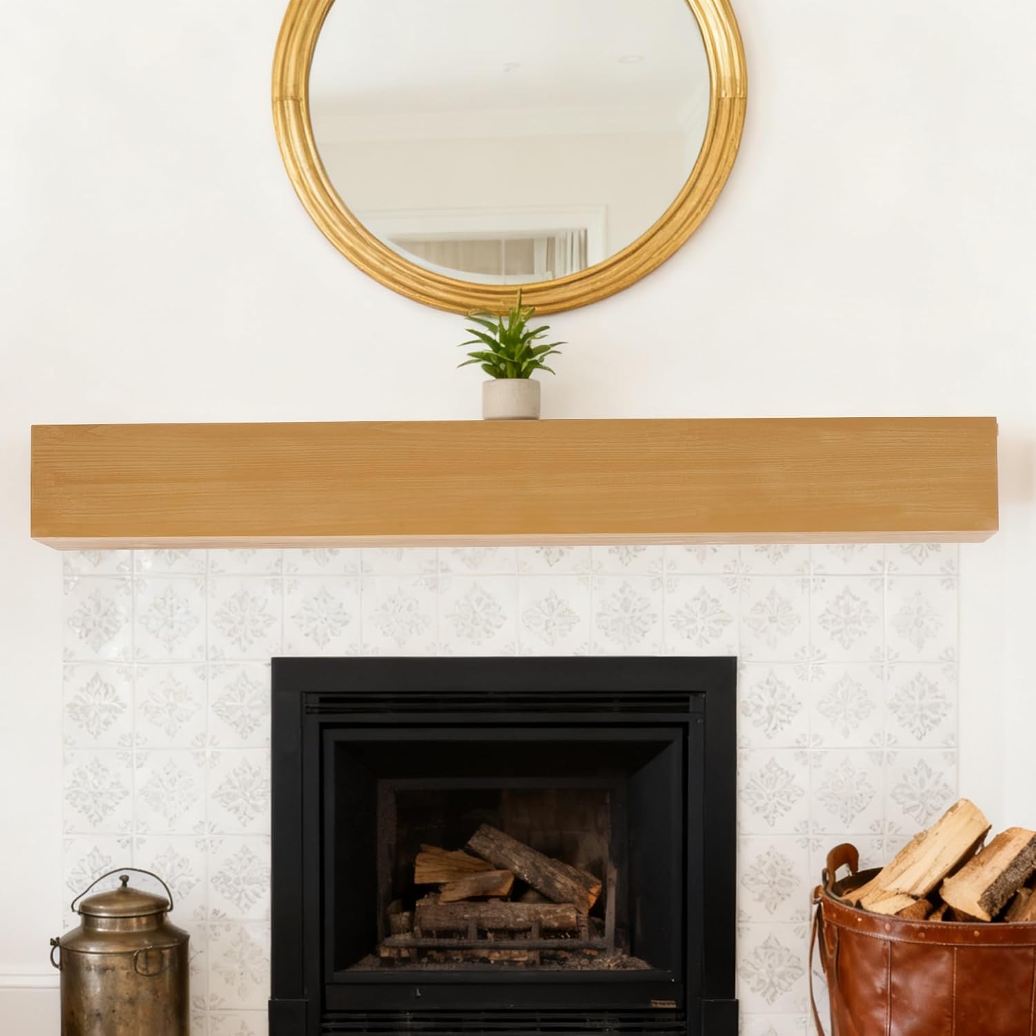 60'' Fireplace Mantel Fir Wood Wall-Mounted & Floating Shelf for Home Decor with Flat Surface