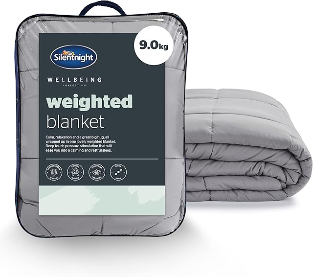 Silentnight Wellbeing Weighted Blanket  Heavy 9kg Weighted Anxiety Gravity Blanket for Sensory Anxiety Therapy Insomnia Stress Relief  King Size - 150 x 200cm