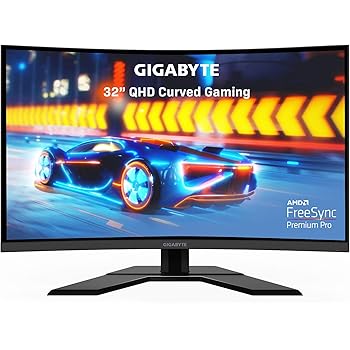 GIGABYTE G32QC 32" 165Hz 1440P Curved Gaming Monitor, 2560 x 1440 VA 1500R Display, 1ms (MPRT) Response Time, 94% DCI-P3, VESA Display HDR400, FreeSync Premium Pro