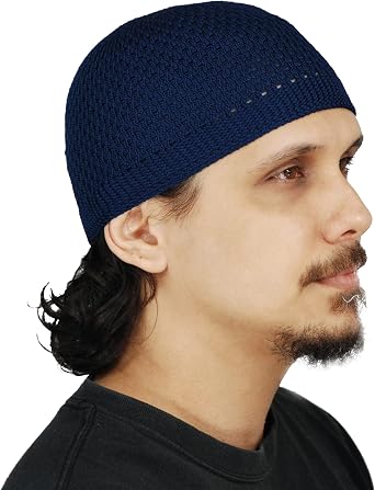 TheKufi Dark Blue Open-Weave Nylon Stretchy Soft and Comfortable Kufi Hat Skull Cap Beanie
