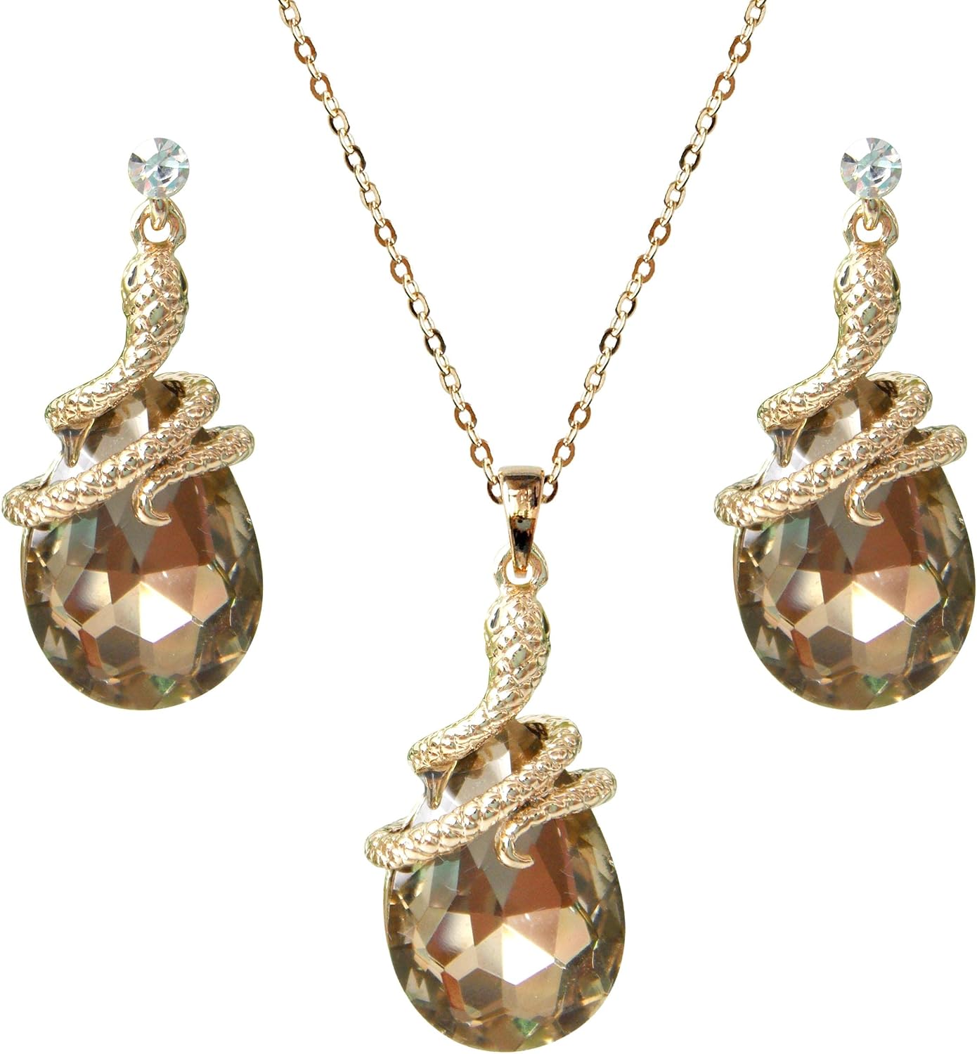 Navachi 18k Gold Plated Crystal Multicolor Pear Shape Zircon Snake Drop Dangle Earrings And Neckalce Pendant Jewelry set
