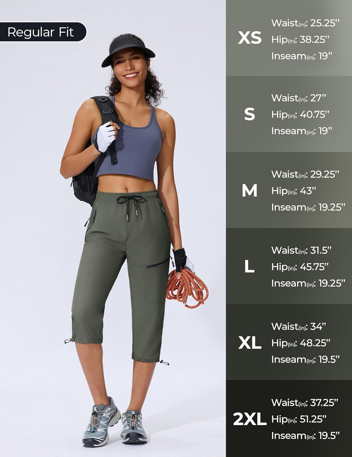 Women's Capri Pants Hiking Quick Dry Cargo Pants Camping Outdoor Lightweight Zipper Pockets