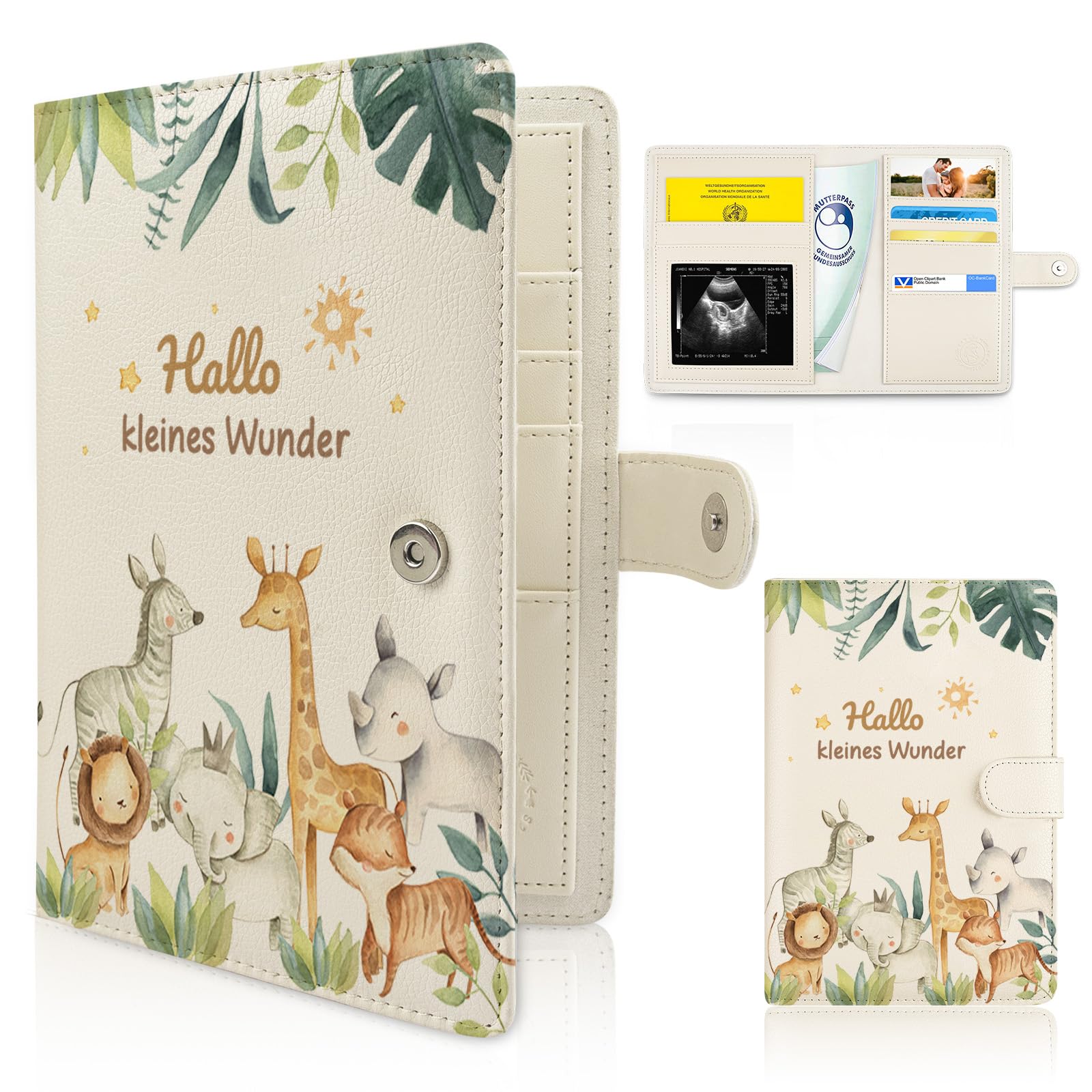 Nur für den deutschen Mutterpass geeignet – Mutterpasshülle aus Leder mit Magnetverschluss, Organizer mit Fächern für Ultraschallbilder und Impfpass, Geschenk für Schwangere