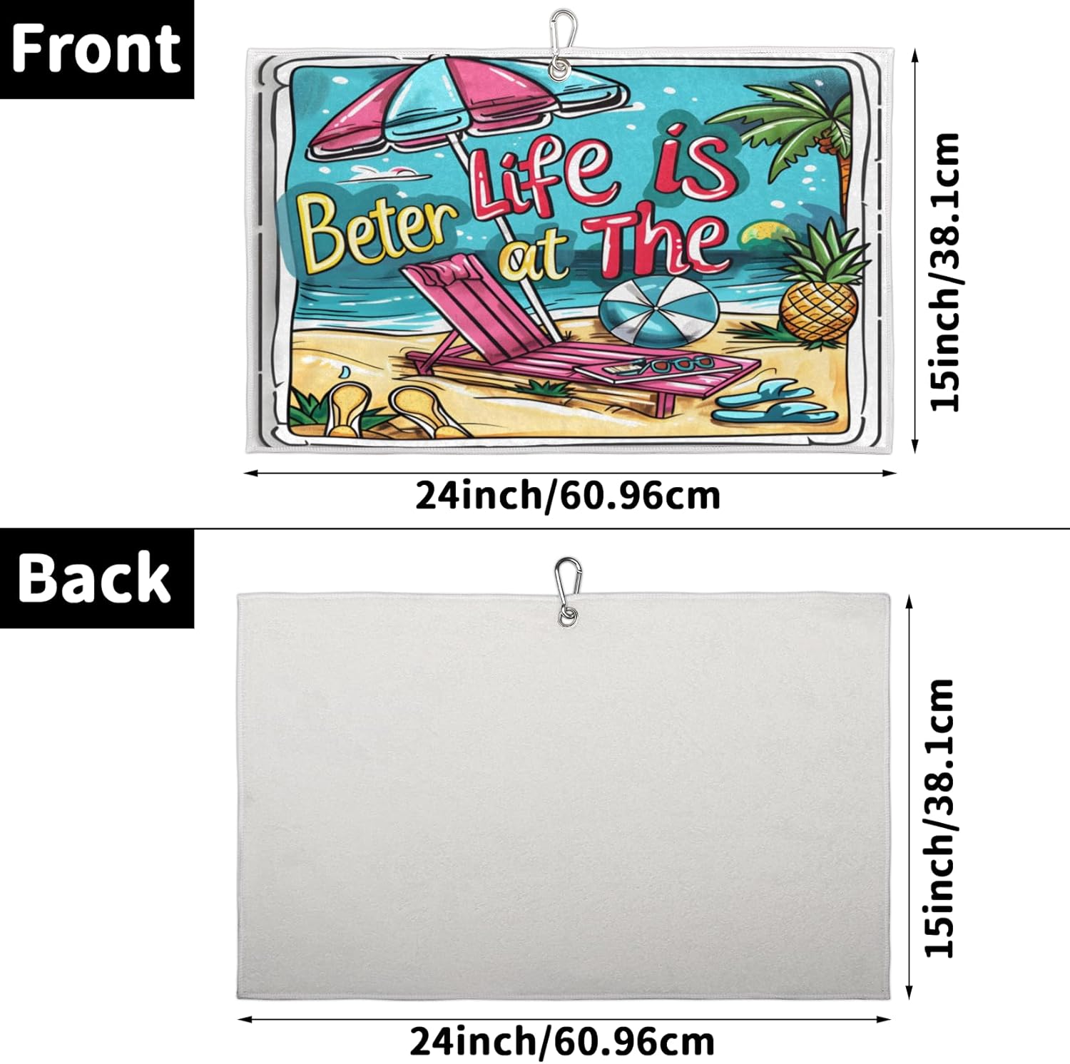 Summer Cartoon Recliner Coconut Golf Towel for Golf Bags with Clip 15 x 24 in Golf Sports Towel Absorbent Quick Drying Microfiber Golf Towels for Men Women