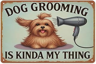 Vintage Dog Grooming Metal Sign Metal Tin Sign Wall Decor Funny Vintage Tin Sign Poster For Cafe Bar Restaurant Supermarket Shop 8 x 12 Inches