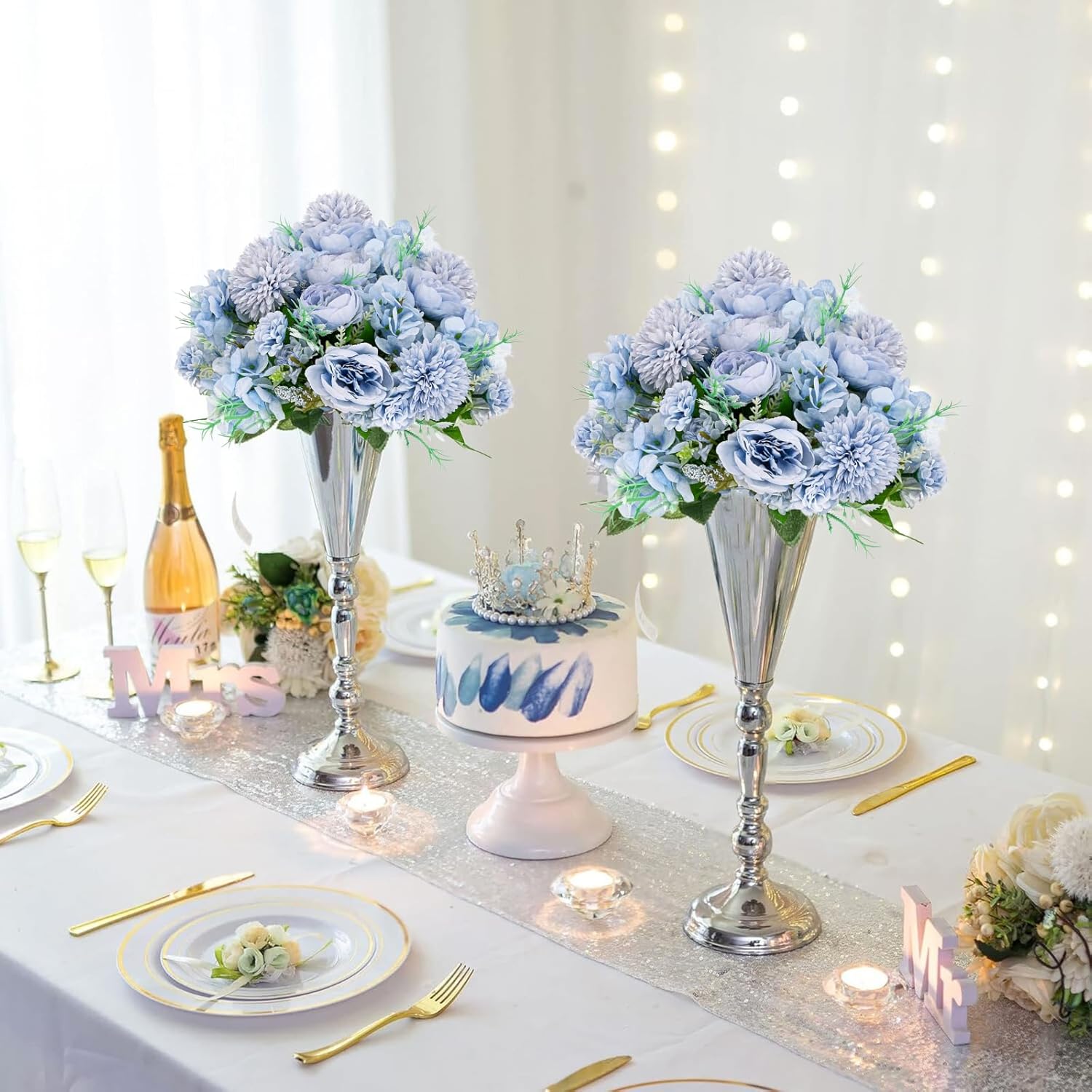 ASTRYAS Artificial Flowers, 4Pcs Blue Artificial Peonies Fake Peony Silk Hydrangeas for Decoration Faux Flower Arrangements for Home Decor Wedding Party (Light Blue) - Image 4